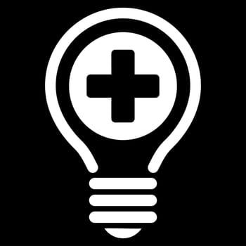 Medical Bulb raster icon. Style is flat symbol, white color, rounded angles, black background.