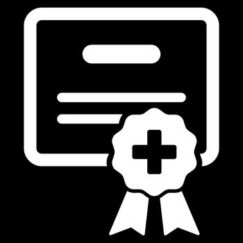 Medical Certification raster icon. Style is flat symbol, white color, rounded angles, black background.