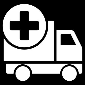 Medical Delivery raster icon. Style is flat symbol, white color, rounded angles, black background.