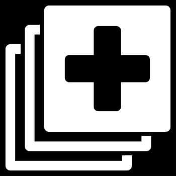 Medical Documents raster icon. Style is flat symbol, white color, rounded angles, black background.
