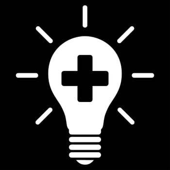 Medical Electric Lamp raster icon. Style is flat symbol, white color, rounded angles, black background.