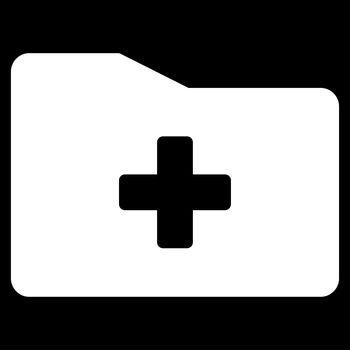 Medical Folder raster icon. Style is flat symbol, white color, rounded angles, black background.
