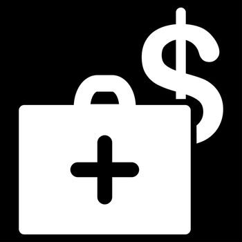 Medical Fund raster icon. Style is flat symbol, white color, rounded angles, black background.