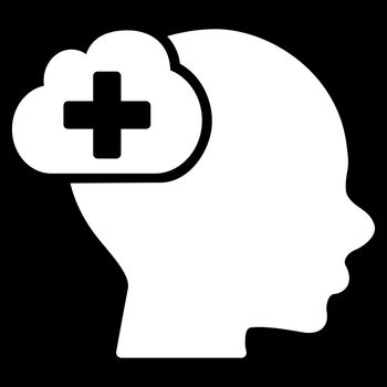 Medical Idea raster icon. Style is flat symbol, white color, rounded angles, black background.