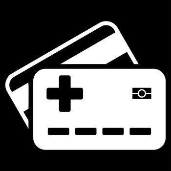 Medical Insurance Cards raster icon. Style is flat symbol, white color, rounded angles, black background.