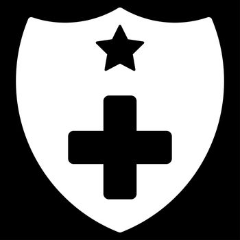 Medical Insurance raster icon. Style is flat symbol, white color, rounded angles, black background.