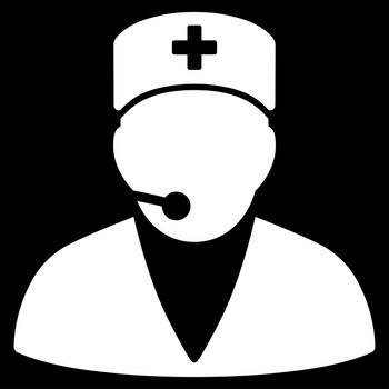 Medical Operator raster icon. Style is flat symbol, white color, rounded angles, black background.