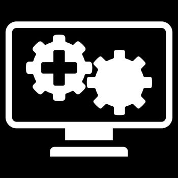 Medical Process Monitoring raster icon. Style is flat symbol, white color, rounded angles, black background.