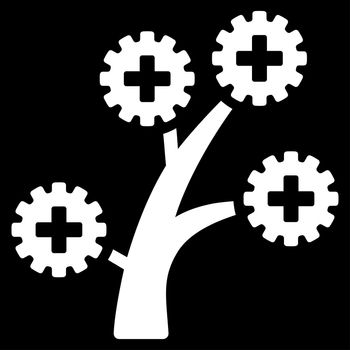 Medical Technology Tree raster icon. Style is flat symbol, white color, rounded angles, black background.