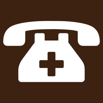 Clinic Phone raster icon. Style is flat symbol, white color, rounded angles, brown background.