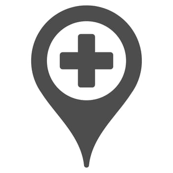 Clinic Pointer glyph icon. Style is flat symbol, gray color, rounded angles, white background.