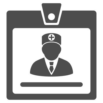 Doctor Badge glyph icon. Style is flat symbol, gray color, rounded angles, white background.