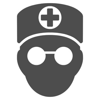 Doctor Head glyph icon. Style is flat symbol, gray color, rounded angles, white background.