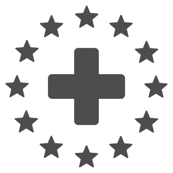 Euro Medicine glyph icon. Style is flat symbol, gray color, rounded angles, white background.