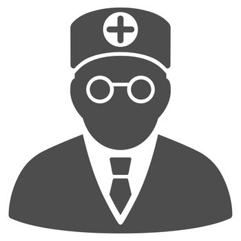 Head Physician glyph icon. Style is flat symbol, gray color, rounded angles, white background.