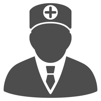 Head Physician glyph icon. Style is flat symbol, gray color, rounded angles, white background.