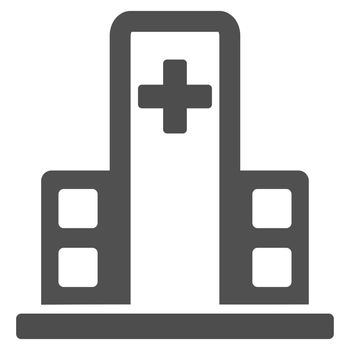 Hospital Building glyph icon. Style is flat symbol, gray color, rounded angles, white background.