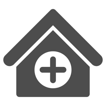 Hospital glyph icon. Style is flat symbol, gray color, rounded angles, white background.