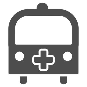 Medical Bus glyph icon. Style is flat symbol, gray color, rounded angles, white background.