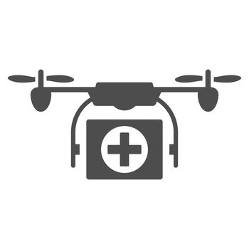 Medical Drone glyph icon. Style is flat symbol, gray color, rounded angles, white background.