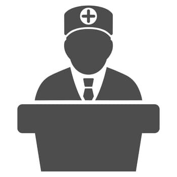 Medical Official Lecture glyph icon. Style is flat symbol, gray color, rounded angles, white background.