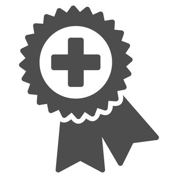 Medical Quality Seal glyph icon. Style is flat symbol, gray color, rounded angles, white background.