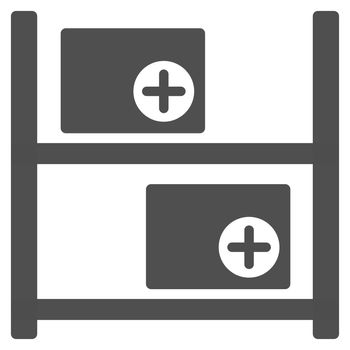 Medical Warehouse glyph icon. Style is flat symbol, gray color, rounded angles, white background.