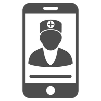 Online Doctor glyph icon. Style is flat symbol, gray color, rounded angles, white background.