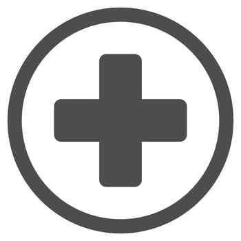 Rounded Plus glyph icon. Style is flat symbol, gray color, rounded angles, white background.