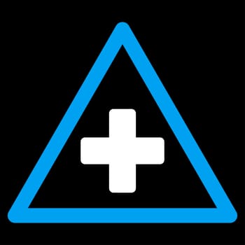 Health Warning glyph icon. Style is bicolor flat symbol, blue and white colors, rounded angles, black background.
