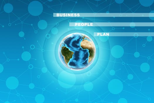 Earth with circles and business words on abstract blue background. Elements of this image furnished by NASA