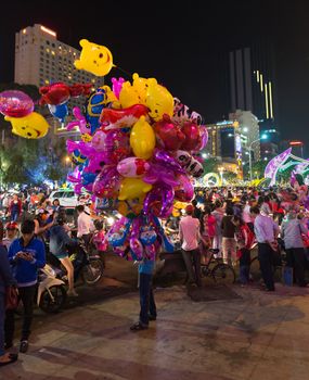 SAIGON, VIETNAM - FEBRUARY 02, 2014: Vibrant night scene at Luna