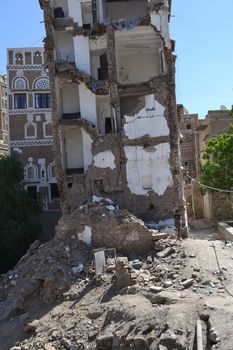 YEMEN, Sanaa: Destroyed or heavily damaged buildings are pictured in the al-Qassemi area of Sanaa Old City on September 29, 2015, months after a devastating wave of Saudi-led air strikes on Shia minority groups in Yemen.