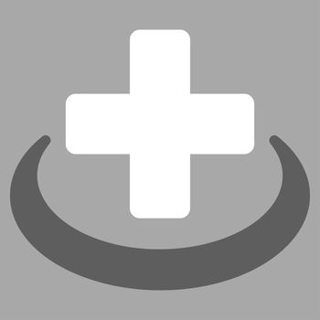 Medical Community glyph icon. Style is bicolor flat symbol, dark gray and white colors, rounded angles, silver background.