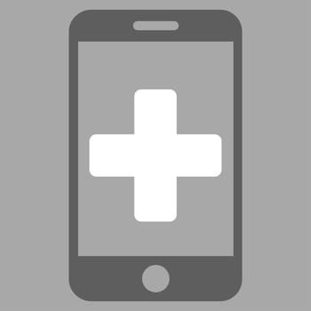 Online Help glyph icon. Style is bicolor flat symbol, dark gray and white colors, rounded angles, silver background.