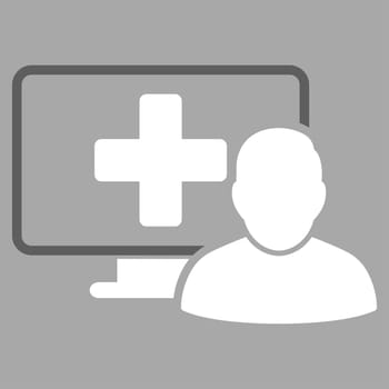 Online Medicine glyph icon. Style is bicolor flat symbol, dark gray and white colors, rounded angles, silver background.