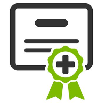 Medical Certificate glyph icon. Style is bicolor flat symbol, eco green and gray colors, rounded angles, white background.