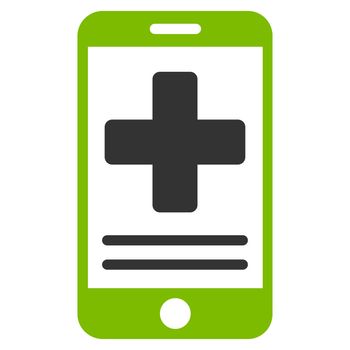 Online Medical Data glyph icon. Style is bicolor flat symbol, eco green and gray colors, rounded angles, white background.