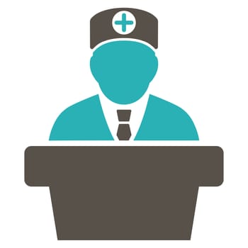 Medical Official Lecture glyph icon. Style is bicolor flat symbol, grey and cyan colors, rounded angles, white background.