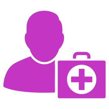 First Aid Man glyph icon. Style is flat symbol, violet color, rounded angles, white background.