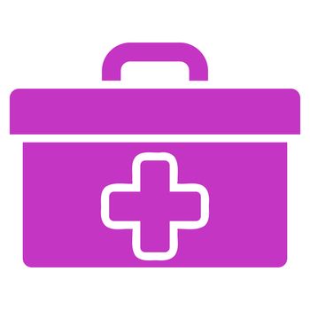 First Aid Toolbox glyph icon. Style is flat symbol, violet color, rounded angles, white background.