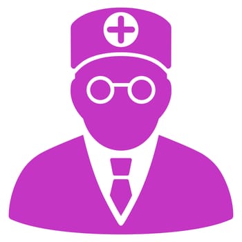 Head Physician glyph icon. Style is flat symbol, violet color, rounded angles, white background.