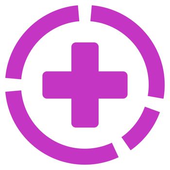 Health Care Diagram glyph icon. Style is flat symbol, violet color, rounded angles, white background.
