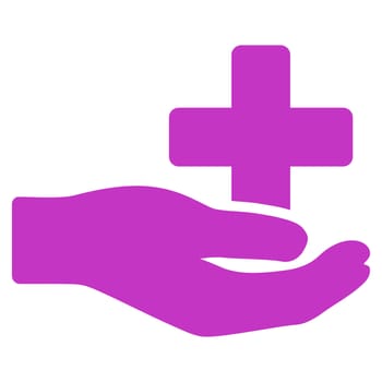 Health Care Donation glyph icon. Style is flat symbol, violet color, rounded angles, white background.