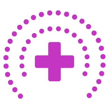 Health Care Protection glyph icon. Style is flat symbol, violet color, rounded angles, white background.