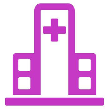 Hospital Building glyph icon. Style is flat symbol, violet color, rounded angles, white background.
