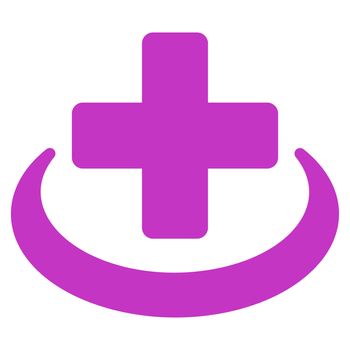 Medical Community glyph icon. Style is flat symbol, violet color, rounded angles, white background.