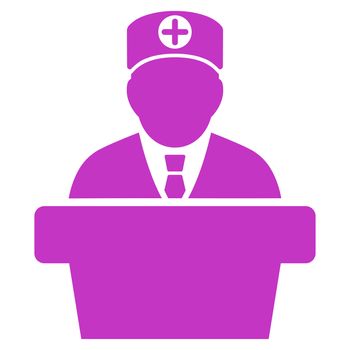 Medical Official Lecture glyph icon. Style is flat symbol, violet color, rounded angles, white background.