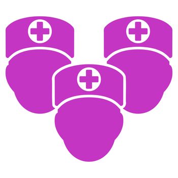 Medical Staff glyph icon. Style is flat symbol, violet color, rounded angles, white background.
