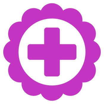 Medical Sticker glyph icon. Style is flat symbol, violet color, rounded angles, white background.